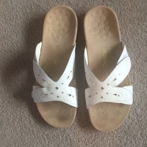 White with gold accents slip-on Sandals by Vionic